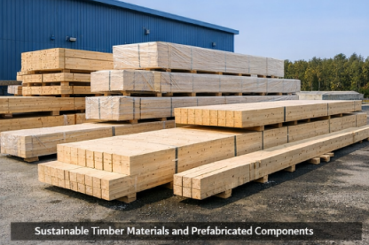 Sustainable timber materials and prefabricated components prepared for construction