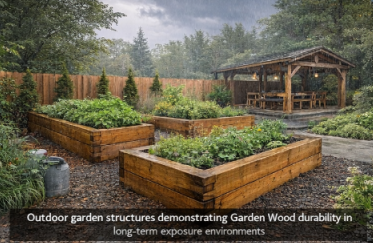 Outdoor garden structures demonstrating Garden Wood durability in long-term exposure environments